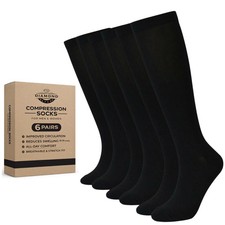 6 Pairs Compression Socks Men Women 20-30mmHg Knee High Support Running Black
