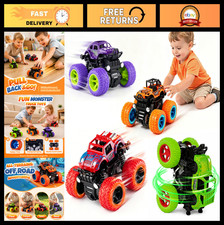 4 Pack Friction Powered Monster Trucks for Boys 2-7, Pull Back Car Toys, Gift fo