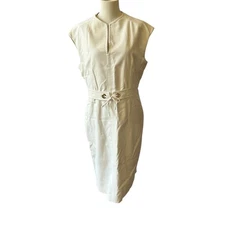 CARLISLE DRESS 12 IVORY PENCIL WAIST TIE DETAIL LINED SUMMER PARTY WEDDING GUEST