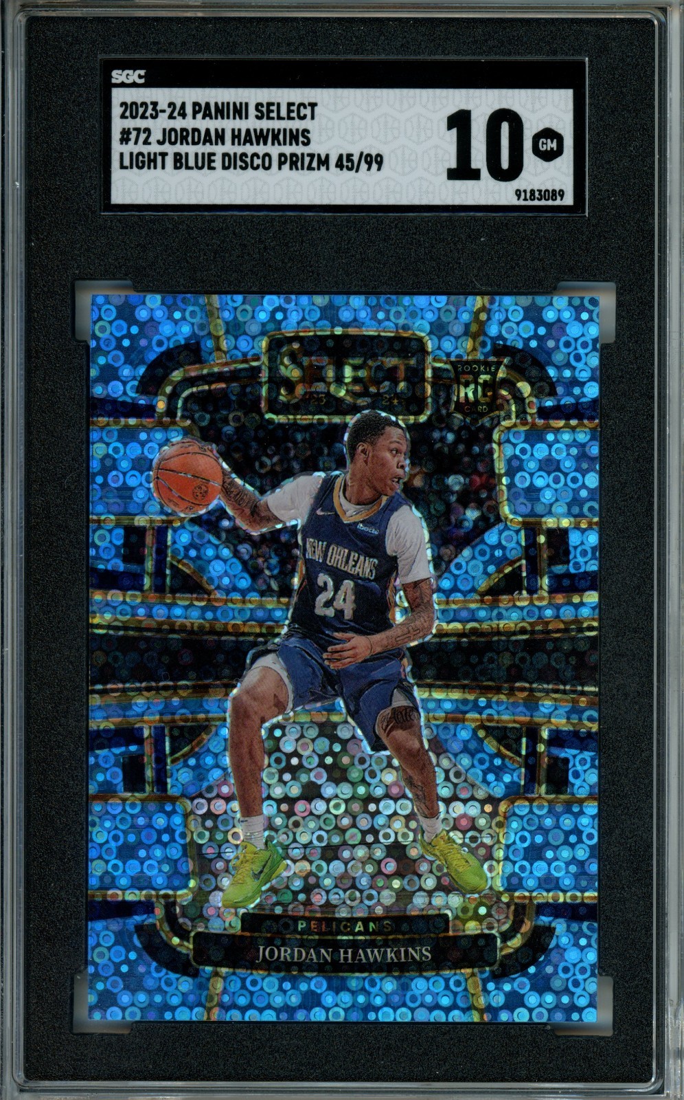 2023-24 Panini Select Light Blue Disco Jordan Hawkins #72 /99 SGC 10 Pelicans RC