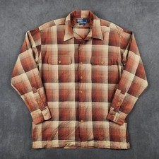 Vintage Polo Ralph Lauren Wool Blend Shirt Mens Medium Brown Plaid Loop Collar