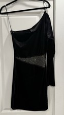 Women’s Size L Windsor Black One Shoulder Cocktail Dress Rhinestone Mesh