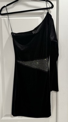 Women s Size L Windsor Black One Shoulder Cocktail Dress Rhinestone Mesh