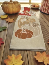 Fall Handmade Hanging Dishtowel Orange Brown Beige Pumpkins Beige Towel
