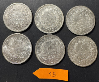 6 Pièces Argent 5 Francs Hercule Type 2 1872 à 1877 TTB SUP