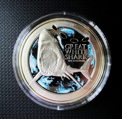 Niue 2012 $2 Great White Shark 1 Oz Silber 99,9% Coloured Polierte Platte