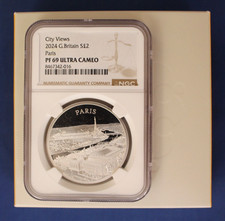 2024 Silver Proof 1oz £2 coin "City Views - Paris" NGC PF69 with Case & COA