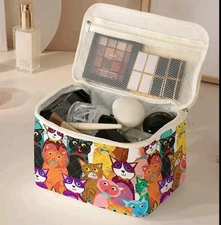cat cosmetic Colorful makeup bag Train Case NEW Free Shipping 9 by 6 inches