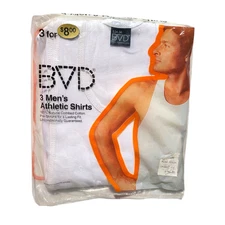 Vintage BVD Ribbed Cotton Tank Top Mens 3 Pack 70s 80s USA NOS White Small 34 36