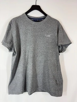 SUPERDRY T-Shirt Homme XL Manches Courtes Col Rond Brodé Logo Gris Mélangé - Photo 1/4