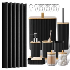 Bathroom Accessories Set - 22PCS Black Bathroom Set with Shower Curtain, Tras...
