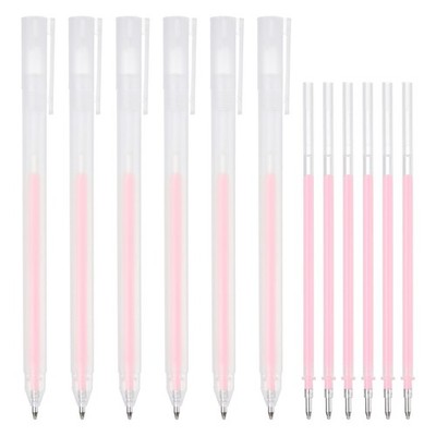 Quick Dry Glue Pen, Pink Ballpoint Roller Glue with Cap and Refill, 6 Pcs