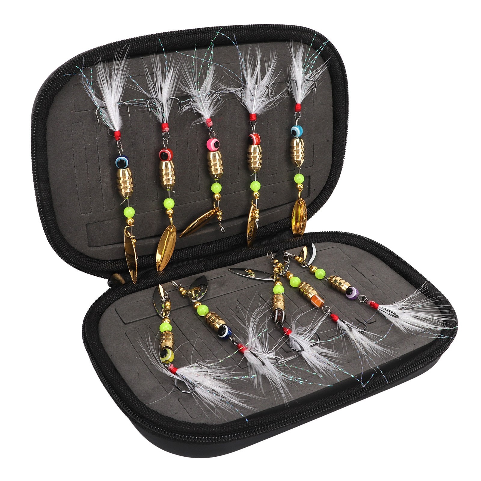 NEW 10pcs Sequin Rotation Fishing Lure Baits Feather Hook Durable Fishing Tackle
