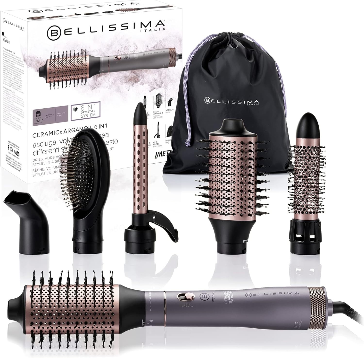 Imetec Bellissima Air Wonder 1000W Spazzola ad Aria Calda - Oro/Bianca