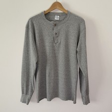 Champion Vintage Long Sleeve Ribbed Henley Shirt Sz M Heather Gray Made In USA