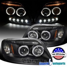 Fits 1997-2003 Ford F150 Expedition Black Led Halo Projector Headlights Lamps