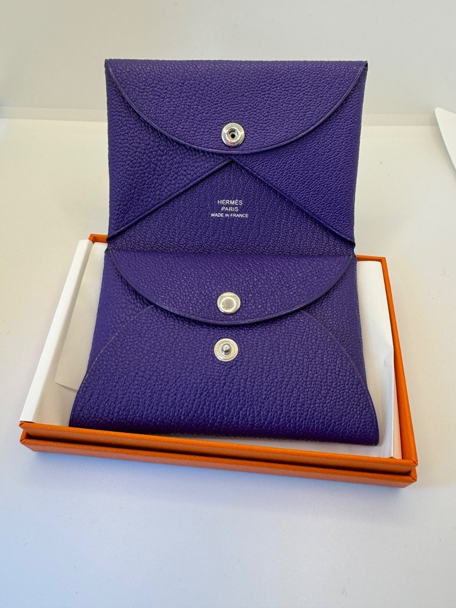 BNIB Hermes Calvi Duo Chevre Mysore Purple X3 SS26 Wallet Coin Card Case New