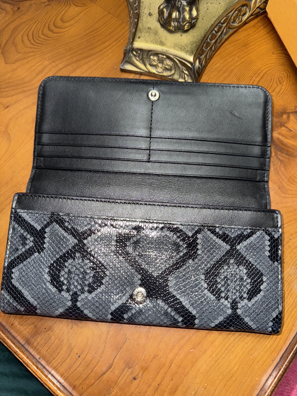 Tod's Double T Black & Python Embossed Flap Walle… - image 4