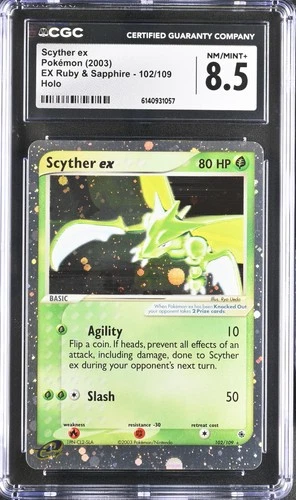 CGC 8.5 NM/MINT+ Scyther EX 102/109 EX Ruby & Sapphire Holo Pokemon Card