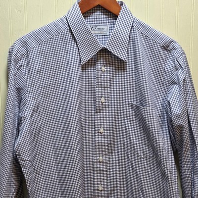 Skip Gambert Dress Shirt Mens XL Blue Gingham Check Made In USA Long Sleeve