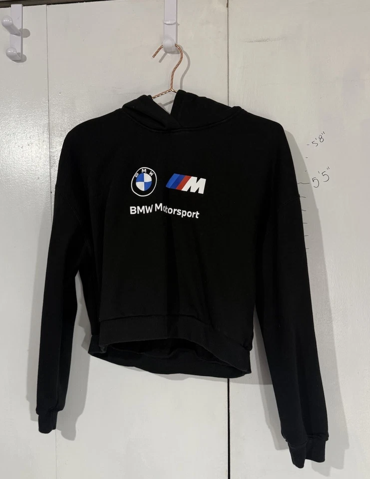 BMW Motorsport official PUMA Cropped Hoodie / Sweatshirt Size Small Black Women - Image 2 of 4