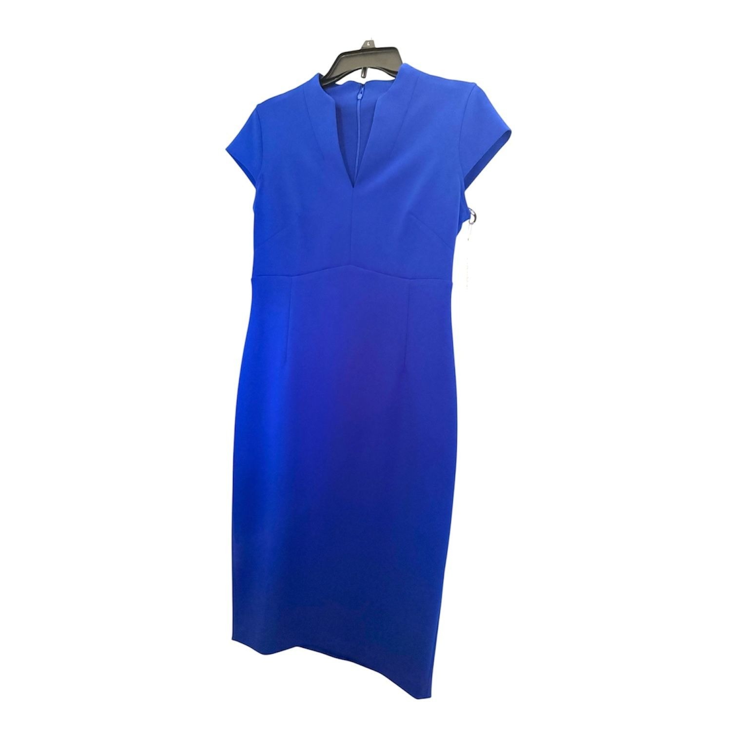 Calvin Klein Womens Blue V Neck Cap Sleeve Work Sheath MIdi Dress Sz 6 New image 5