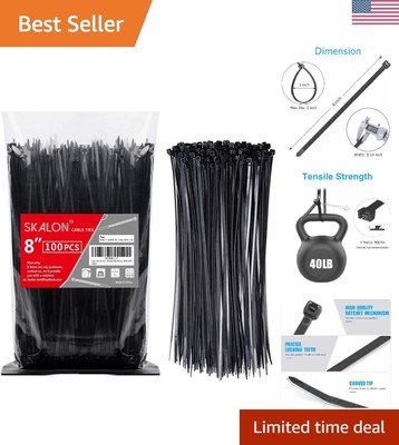 Versatile 8-Inch Black Zip Ties 100 Pack - 40lbs Strength for Indoor & Outdoor