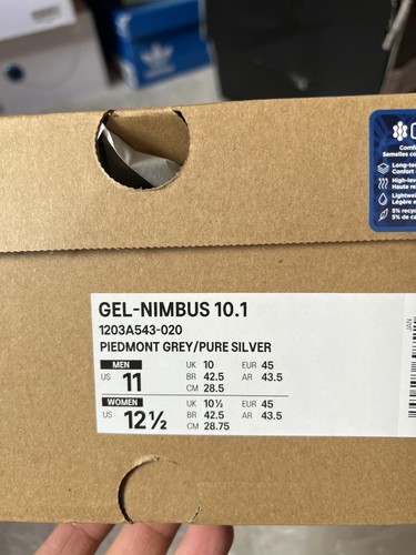 Asics Gel-Nimbus 10.1 “Gris Piamonte/Plateado” Reino Unido 10 EE. UU. 11 Nuevo - Imagen 10 de 10