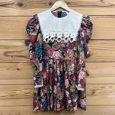 Vtg Ruth of Carolina Dress Girls 10 Burgundy Floral Paisley Lace Collar B117