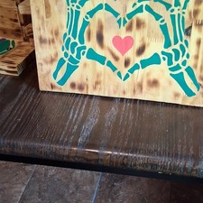 Rustic Painted Wood Decorative Sign Skeleton Hands Heart Rectangle Wall Plaque
