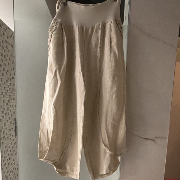 Women’s Beige Harem Wide-Leg Wide Leg Pants One Size Solid Colour