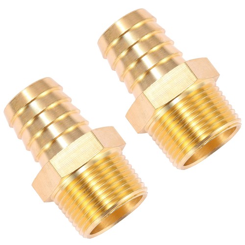 2 Pack Brass Hose Fitting, Adapter, 1" Barb x NPT Male Pipe,