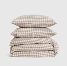NWOT Quince European Linen Duvet Cover Set Full Queen Cafe Gingham READ