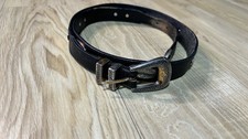 Vintage Western Concho Belt Black Leather Silver Engraved Buckle Cowgirl 39-42