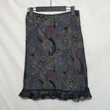 Vintage Y2K Silk Skirt Sz 4 Paisley Black Lace Overlay Fairycore Whimsigoth USA
