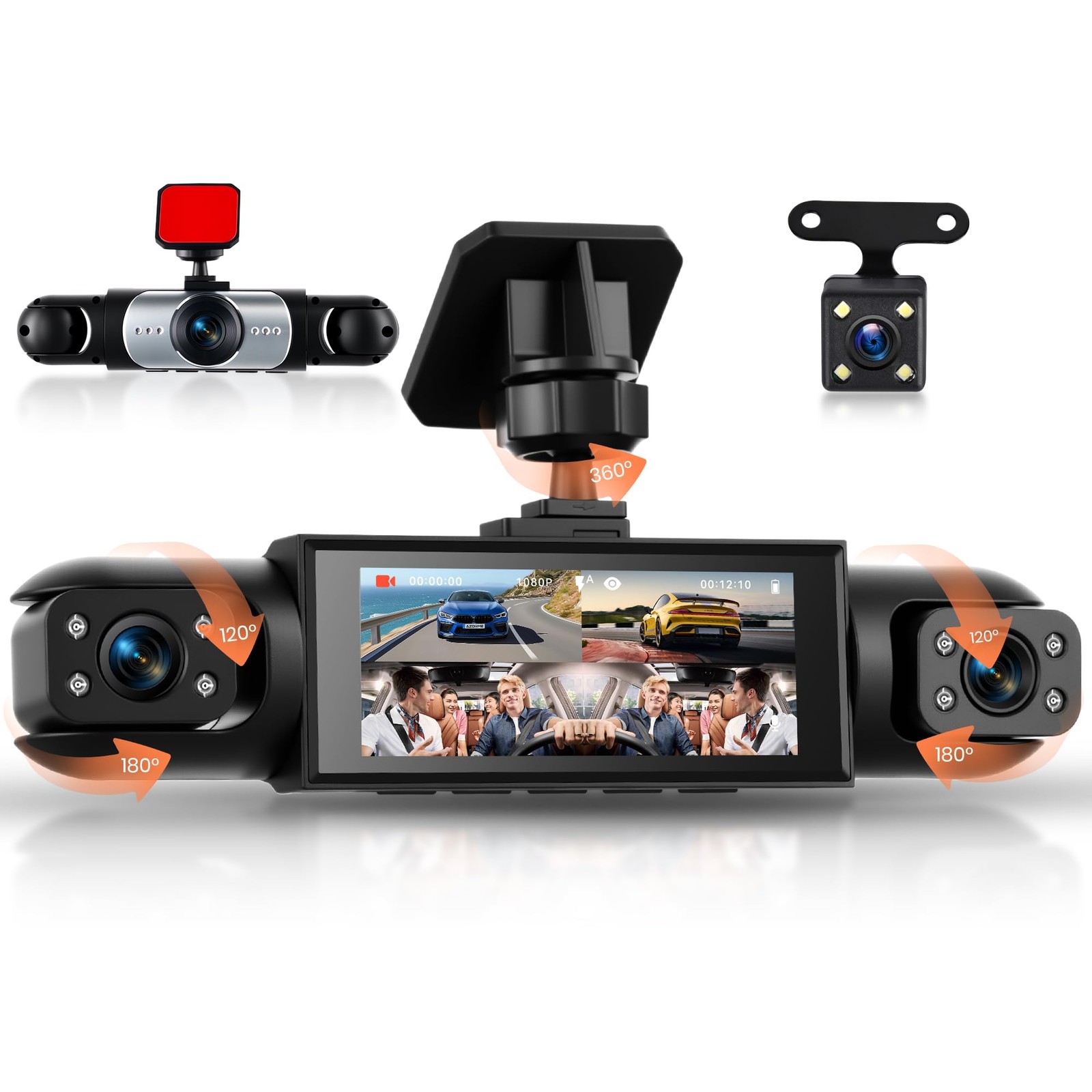 Rimoody FHD 4 Canali Dashcam Auto 360°, 4 Telecamera HD 1080P Anteriore e Pos...