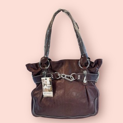 B. MAKOWSKY NWT Y2K Large Boho Slouchy Leather Tote Handbag Belted Clip Accent