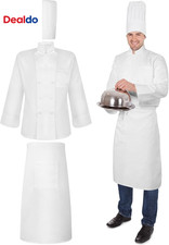 3 Pcs Chef Costume for Men, Chef Coat, Hat and Apron