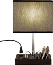 USB Table Lamp, Multi-Functional Desk Lamp with 2 AC Outlets, Bedside Lamp with