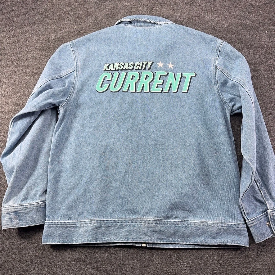The Wild Collective Kansas City Current Denim Jacket Light Wash Blue Small NWSL image 9