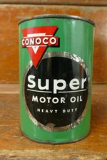Vintage Conoco Super Motor Oil Heavy Duty One Quart Metal Oil Gas Can - Empty