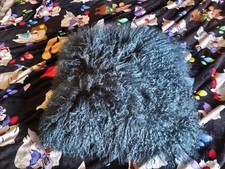 Mongolian Wool Cushion Dark Blue Fluffy Sheep Skin Home Decor