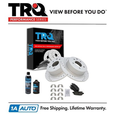 TRQ Rotor & Brake Pad Metallic Performance Drilled Slotted Rear Kit w/Chemicals