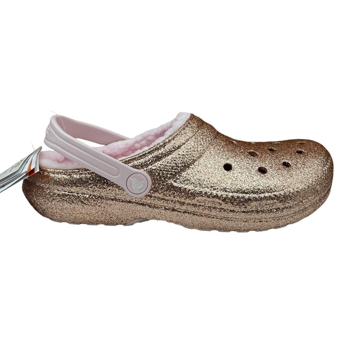Crocs Youth Girls Slip-on Lined Clogs Sz 6 (J6) Gold Glitter Faux