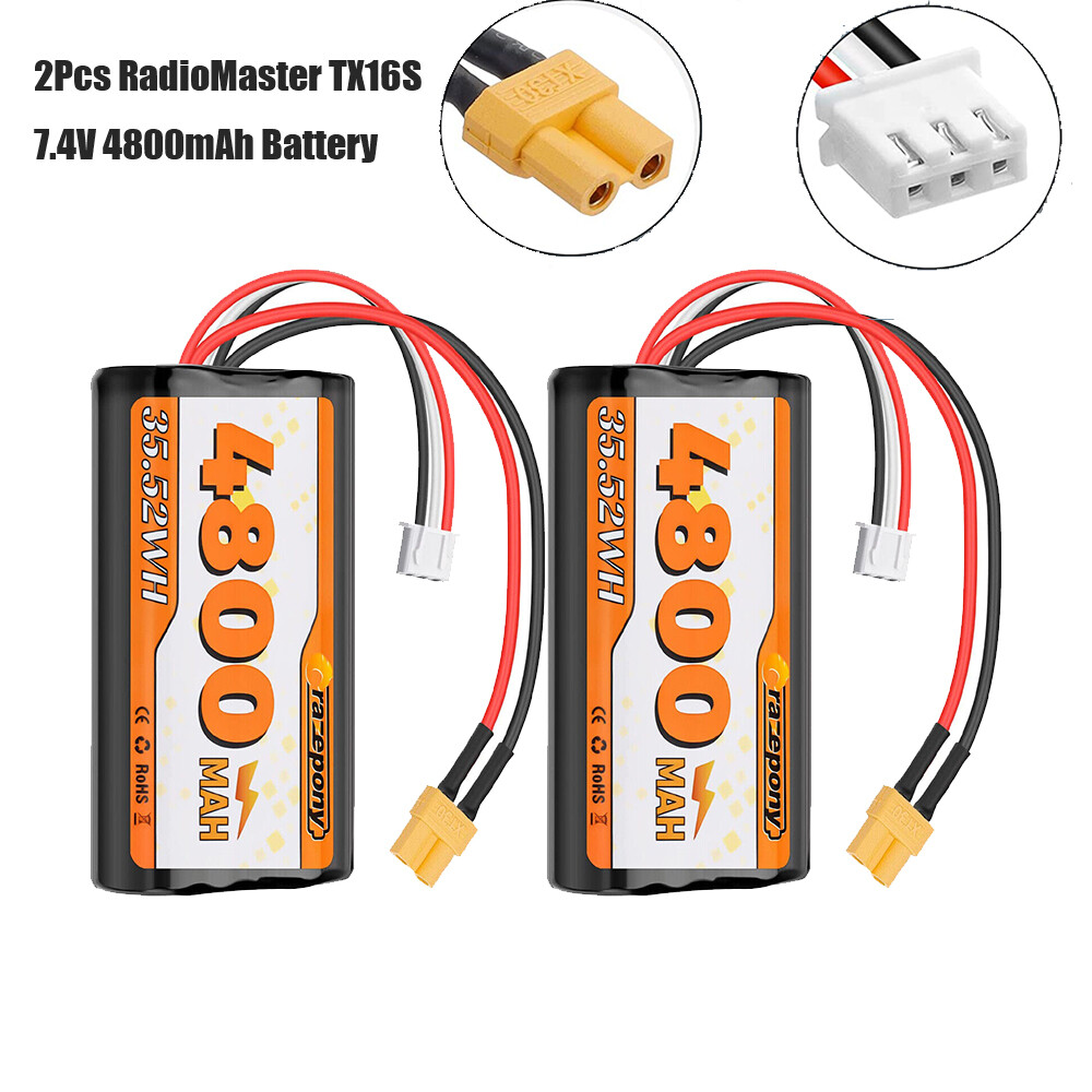 ZYGY Batería 7.4V 5000mAh 2S Li-Ion Con Cargador USB Y Conectores JST Y XT30 – Compatible Con Transmisores RC4GS, RC6GS, TX16S, TX18S, TX12 Y Más