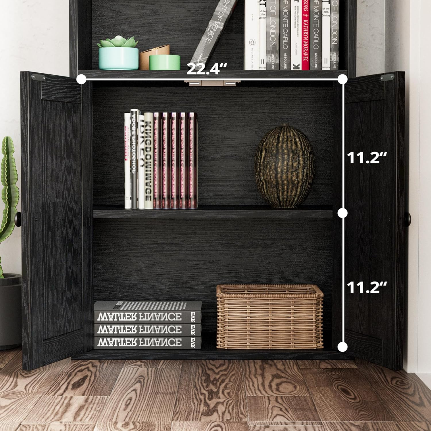 Industrial 5-Shelf Bookcase with Doors for Home and Office Storage