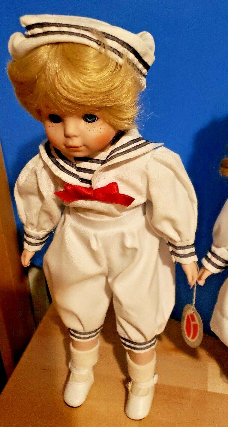 Delton Fine Collectibles Pair of SAILOR Porcelain Dolls + Original Box