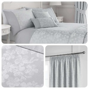 Details About Serene Blossom Silver Floral Jacquard Matching Bedding Curtains Cushions