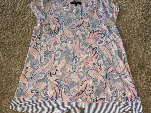 Ellen Tracy - L Blue Pink Paisley Soft Blouse Large Top - Picture 5 of 8