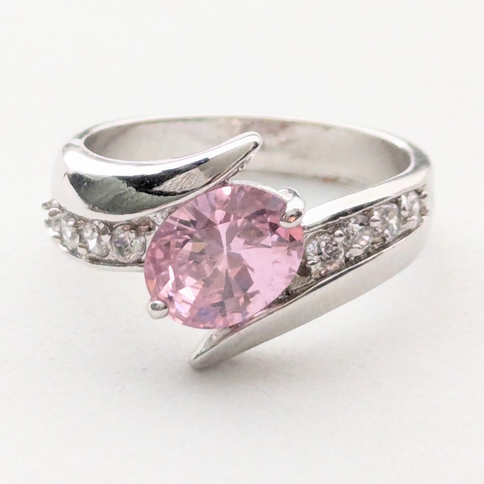 Pink Stone Ring Split Shank Eternity Princess Jew… - image 2